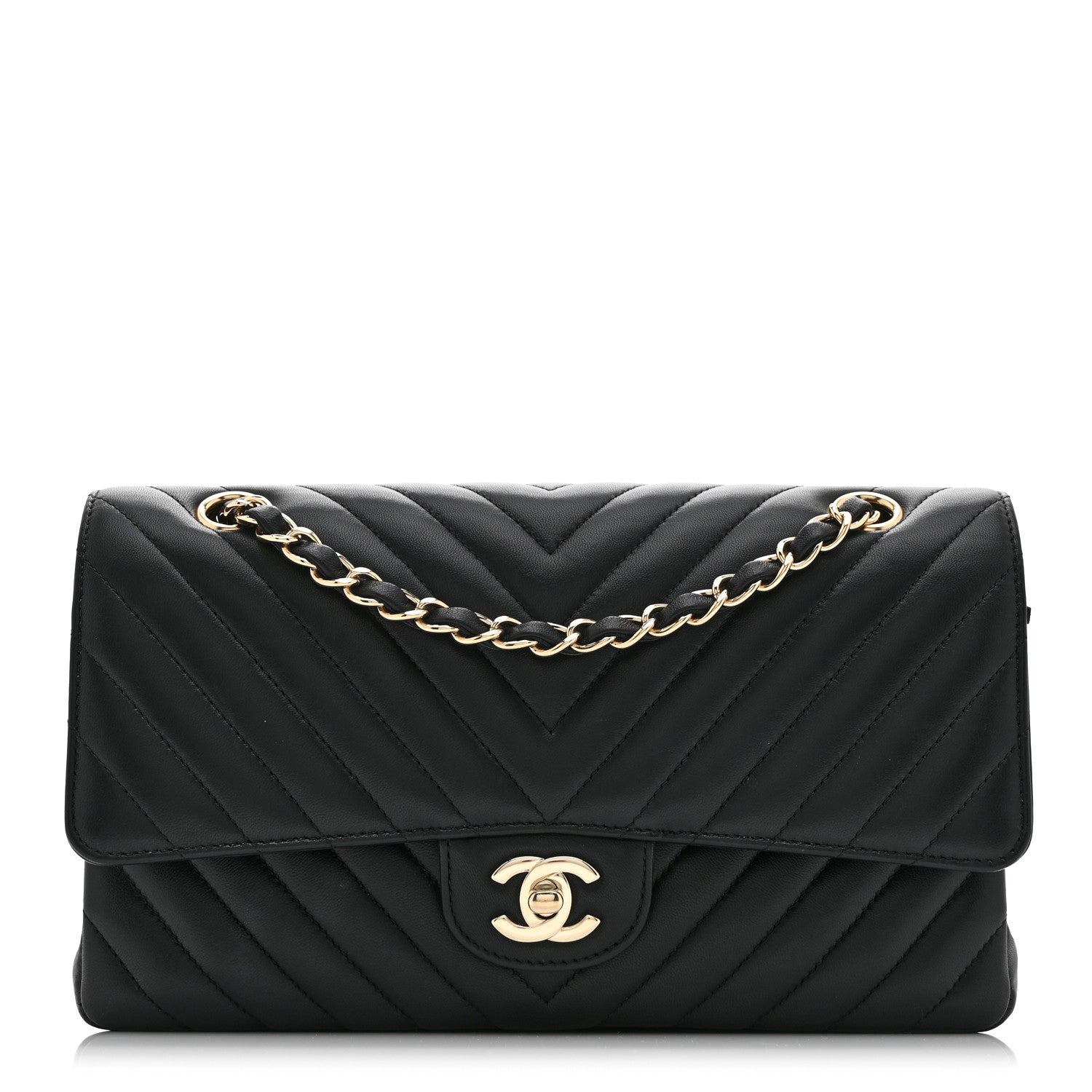 Chanel Lambskin Chevron Quilted Medium Double Flap Black