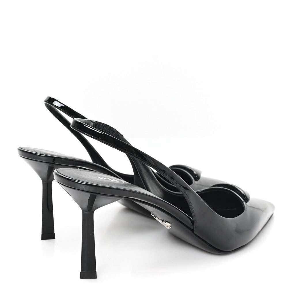 Prada Vernice Logo Pointed Toe Slingback Pumps 40 Black