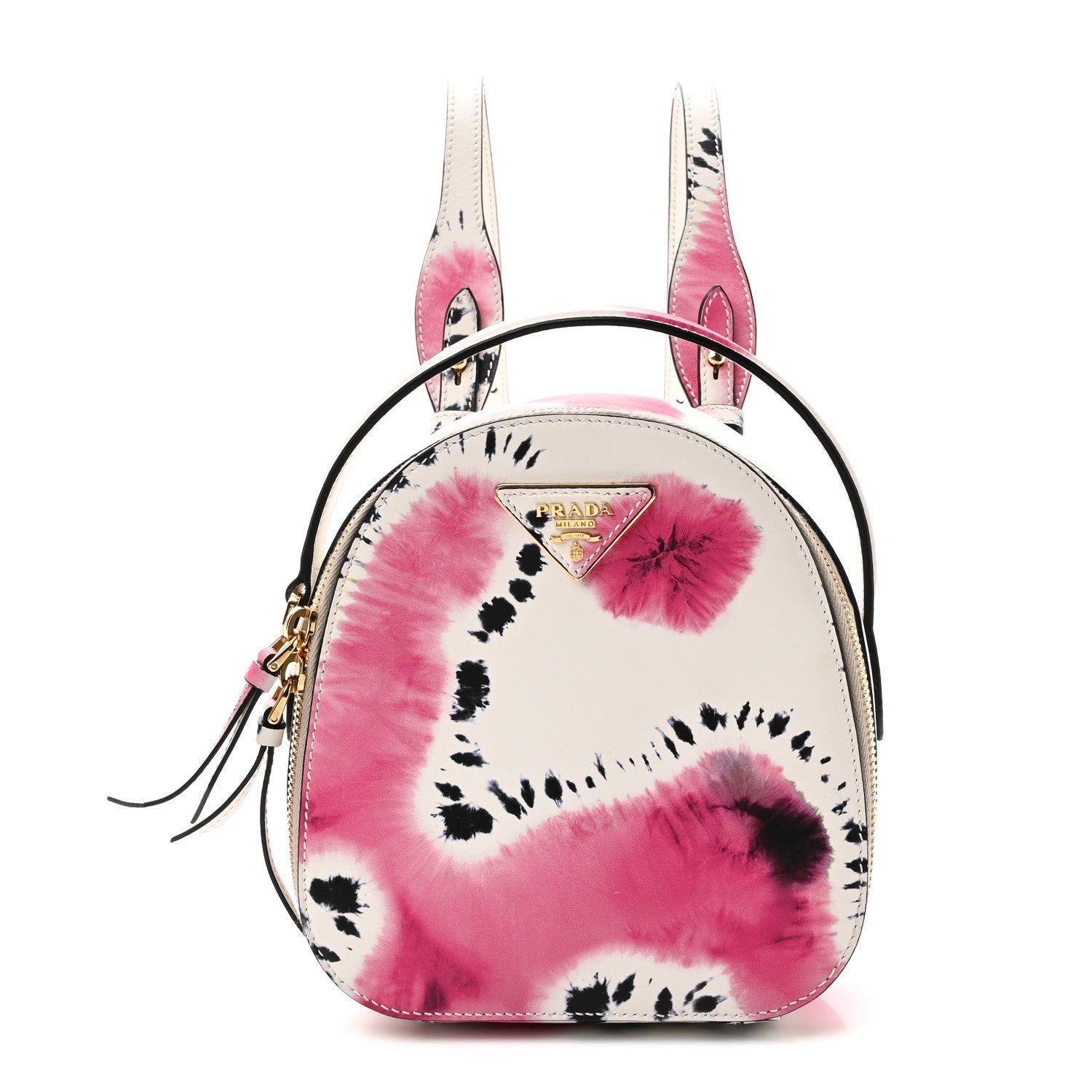 Prada City Calfskin Tie Dye Print Mini Odette Backpack White Pink Black
