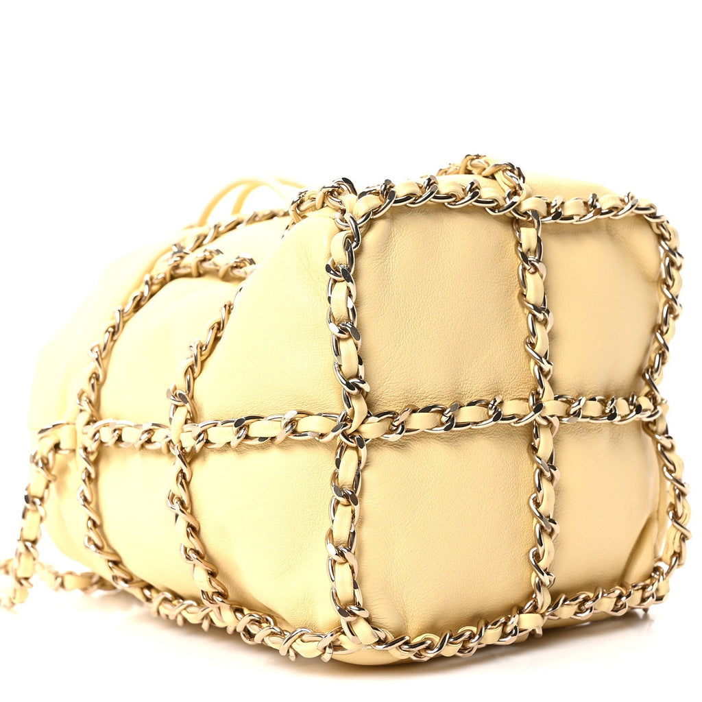 Chanel Lambskin Bucket Chain Drawstring Bag Yellow