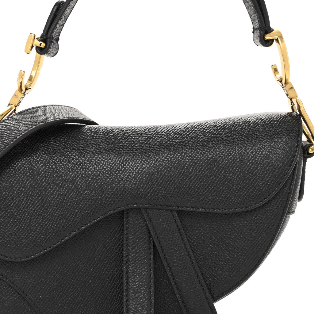 Christian Dior Grained Calfskin Mini Saddle Bag With Strap Black