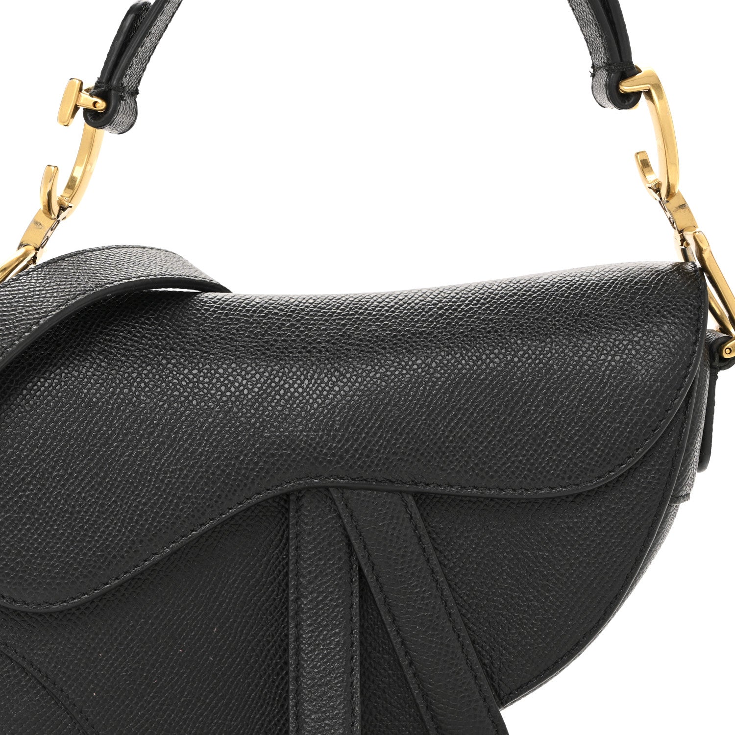 Christian Dior Grained Calfskin Mini Saddle Bag With Strap Black