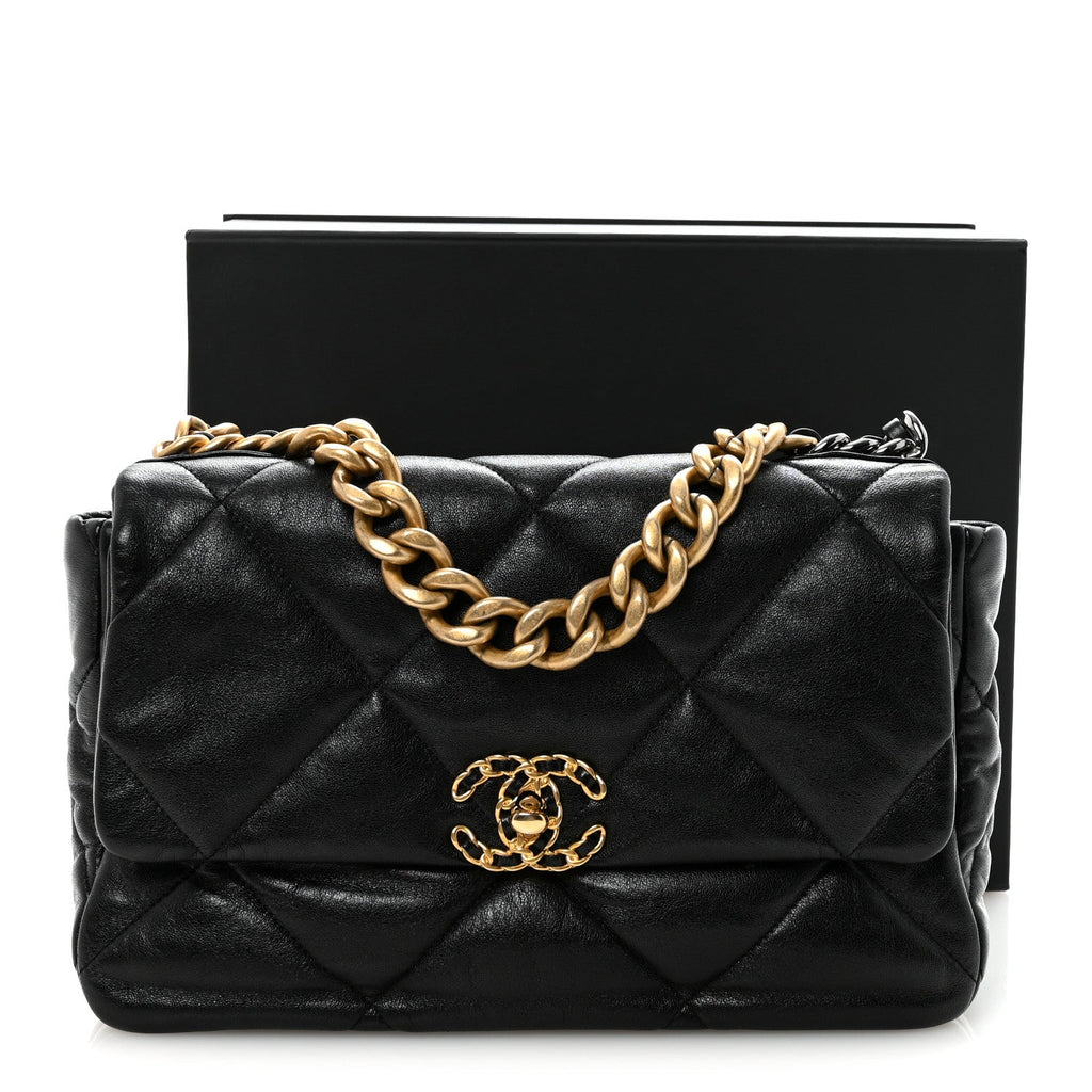 Chanel Goatskin Quilted Large Chanel 19 Flap Black