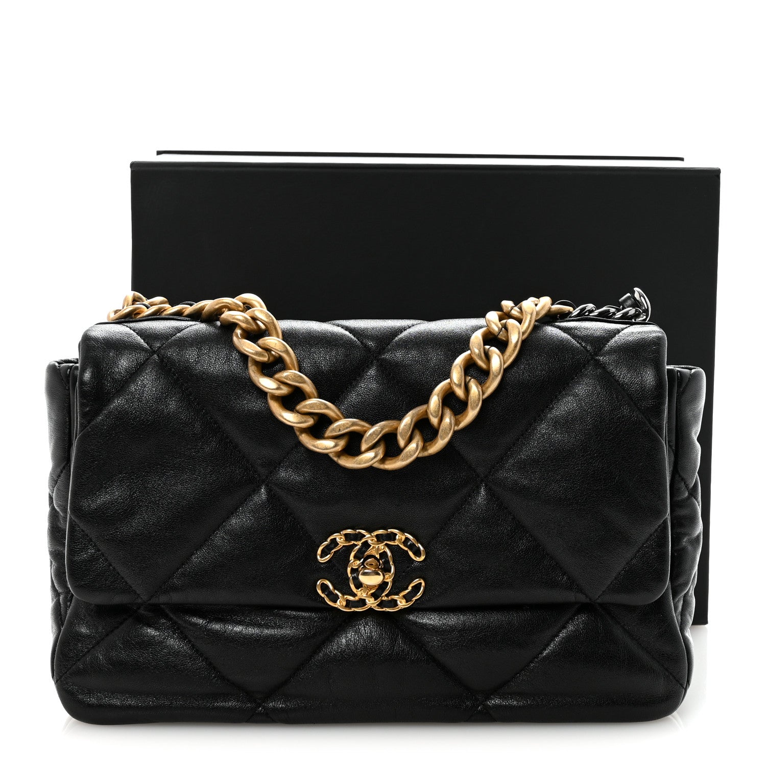 Chanel Goatskin Quilted Large Chanel 19 Flap Black
