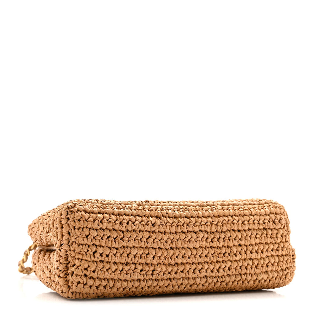 Chanel Braided Raffia Nano Kelly Flap Bag Dark Beige
