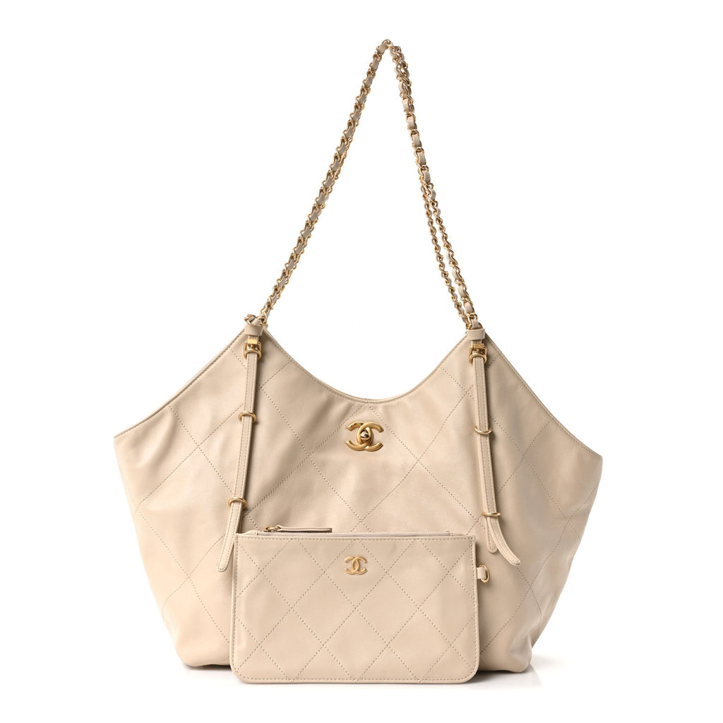 Chanel Calfskin Quilted Small Shopping Bag Beige