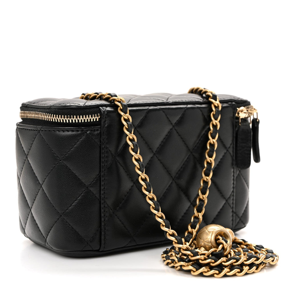 Chanel Lambskin Quilted Pearl Crush Small Vanity Case With Chain Black