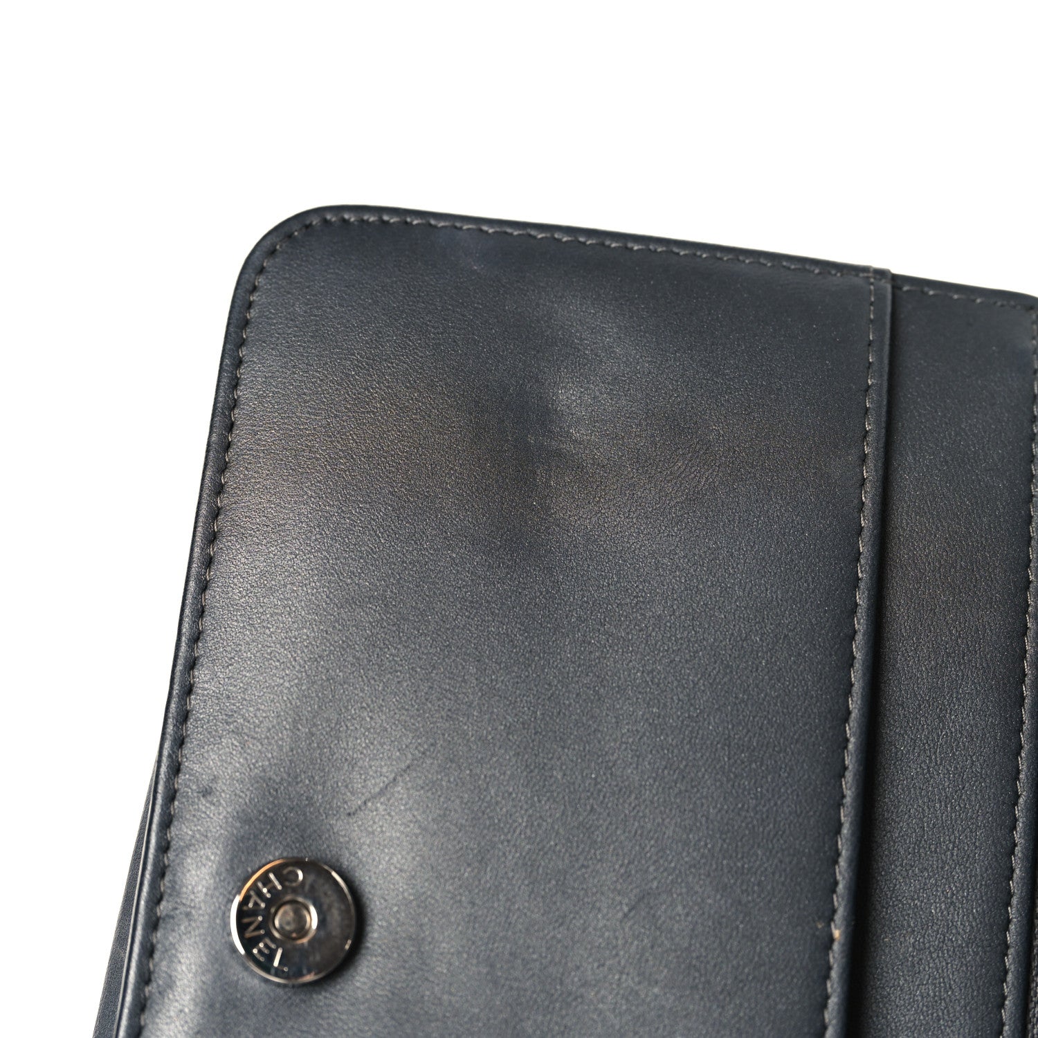Chanel Lambskin Camellia Studded Wallet on Chain WOC Grey