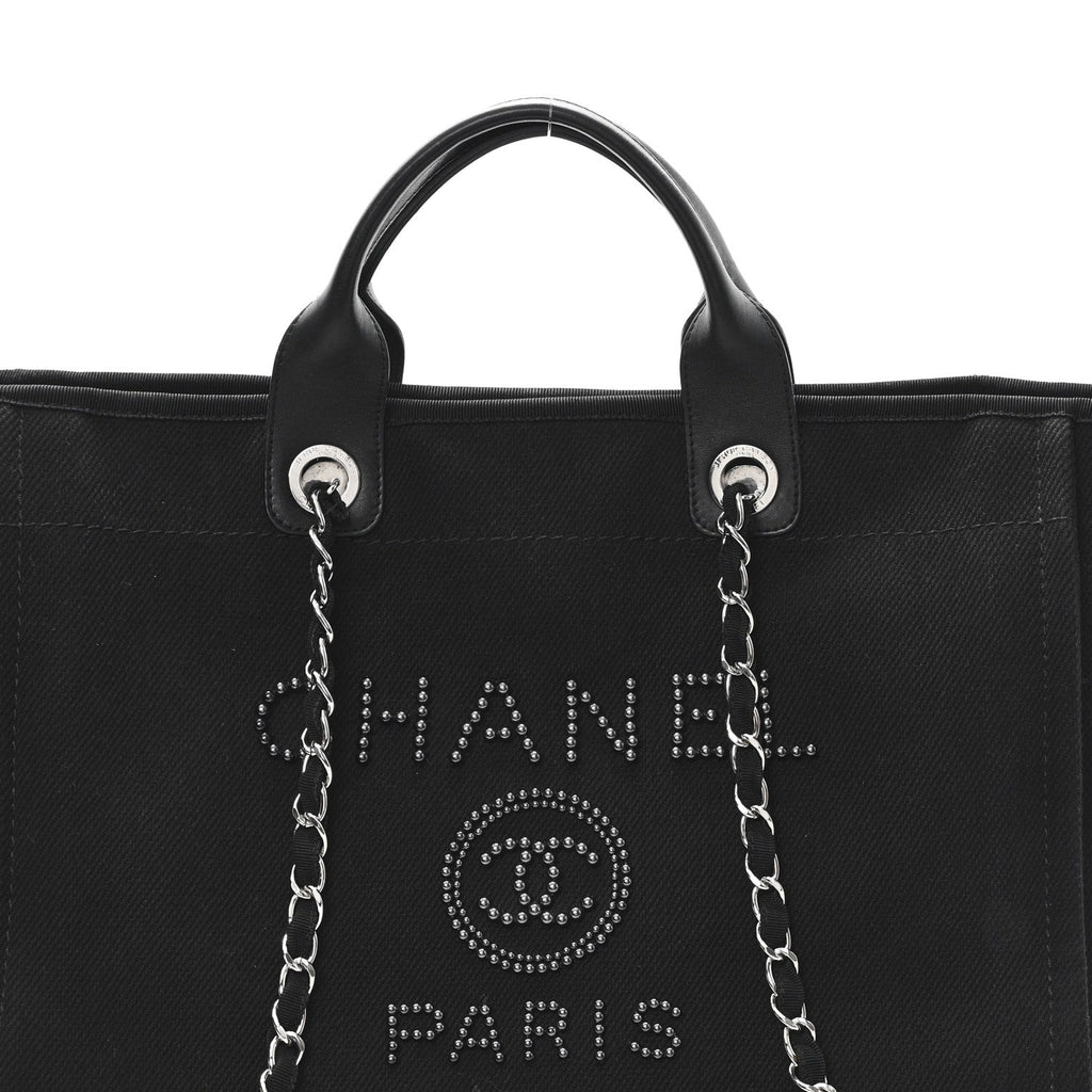 Chanel Canvas Pearl Medium Deauville Tote Black