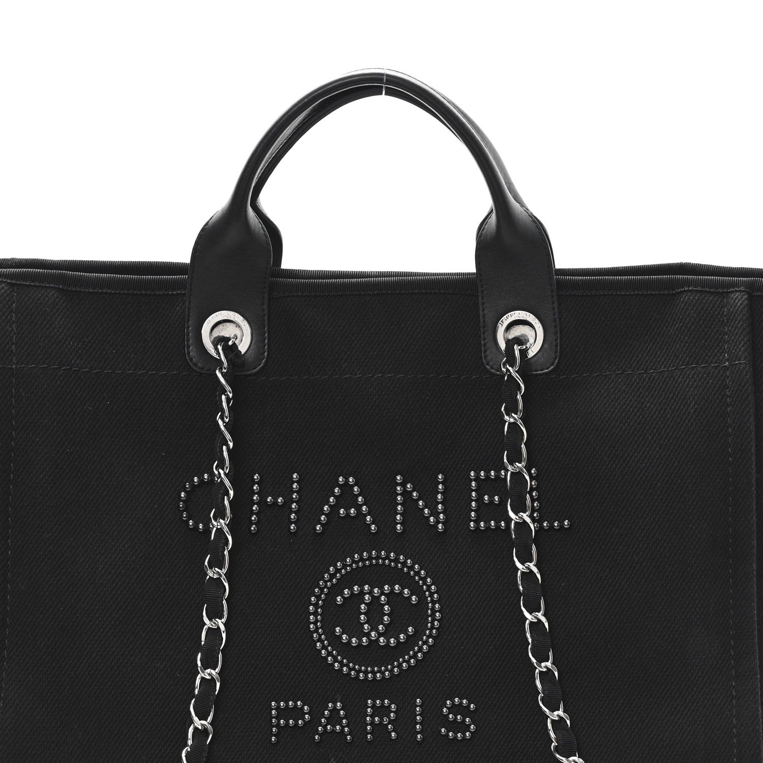 Chanel Canvas Pearl Medium Deauville Tote Black