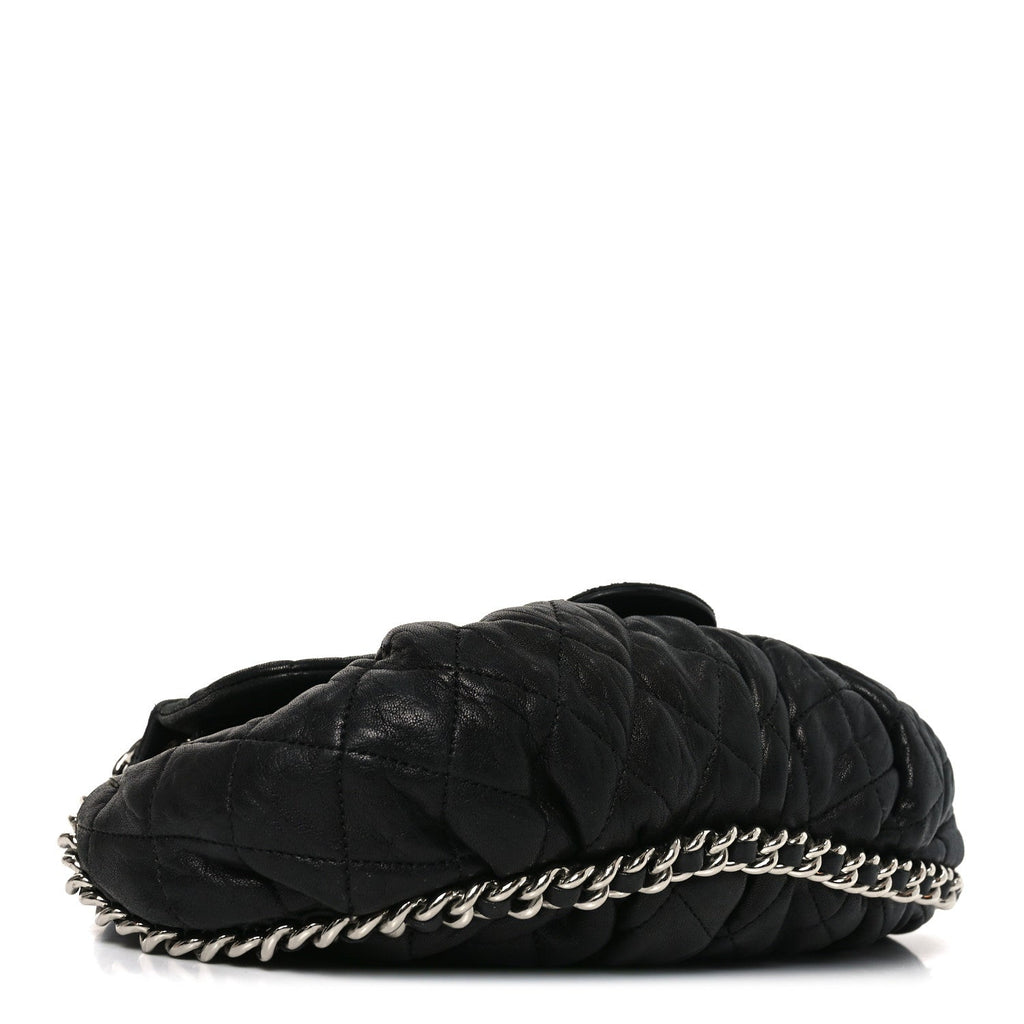 Chanel Washed Lambskin Quilted Medium Chain Around Messenger Black