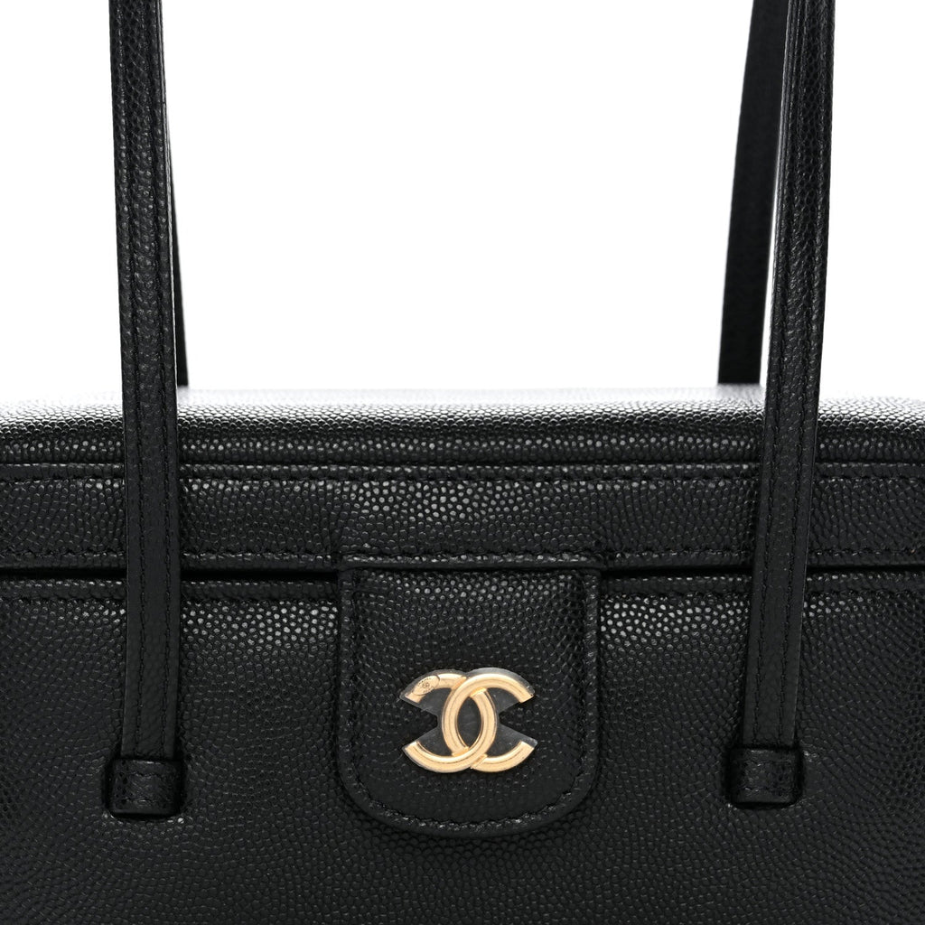 Chanel Shiny Caviar Preppy Coco Long Vanity With Strap Black