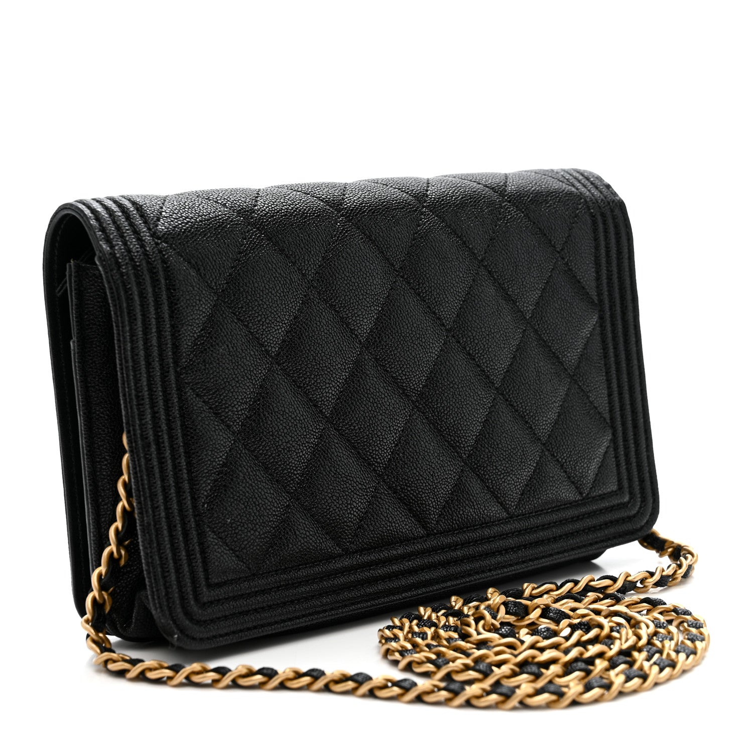 Chanel Caviar Quilted Boy Wallet On Chain WOC Black
