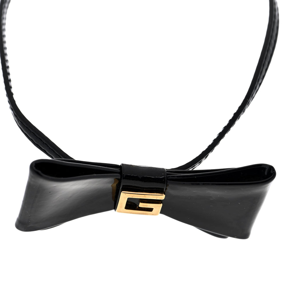 Gucci Patent G Bow Choker Necklace Black Gold
