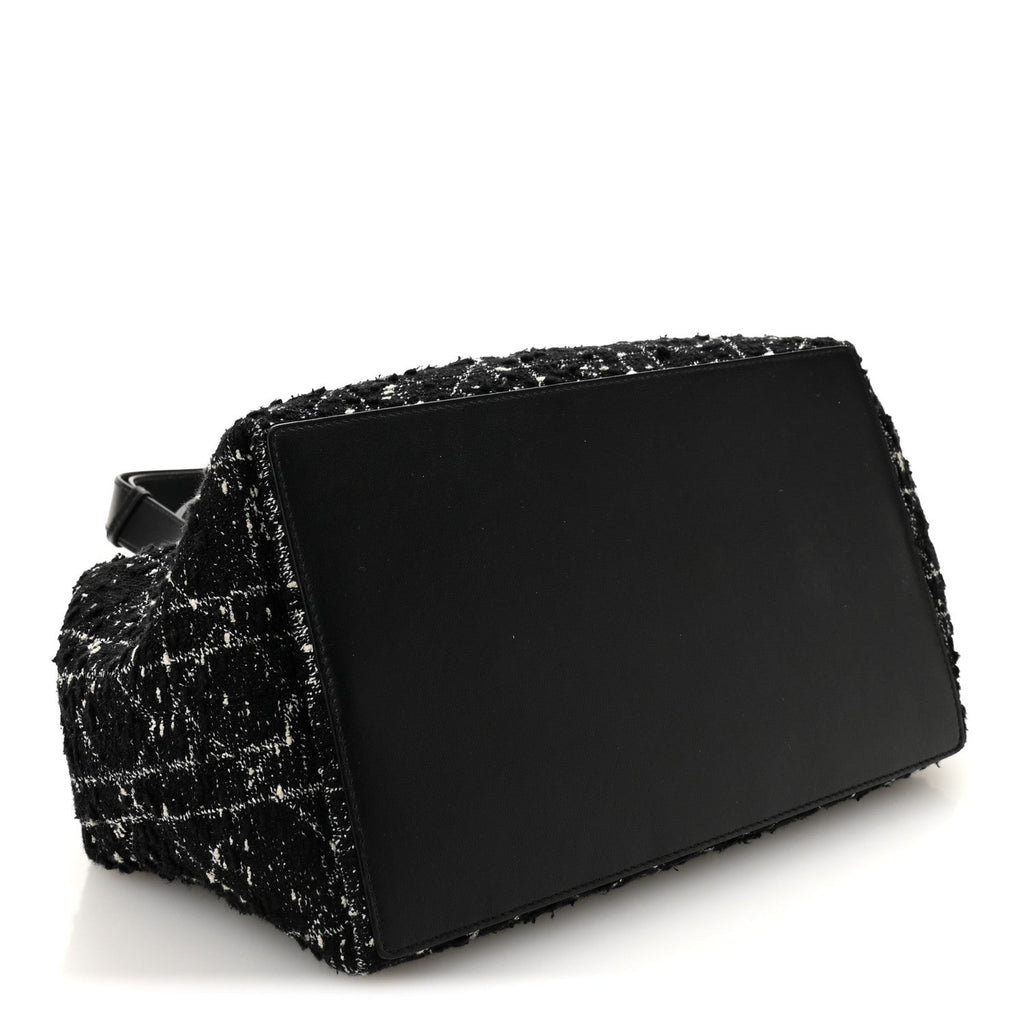 Christian Dior Calfskin Tweed Cannage Medium Toujours Black White