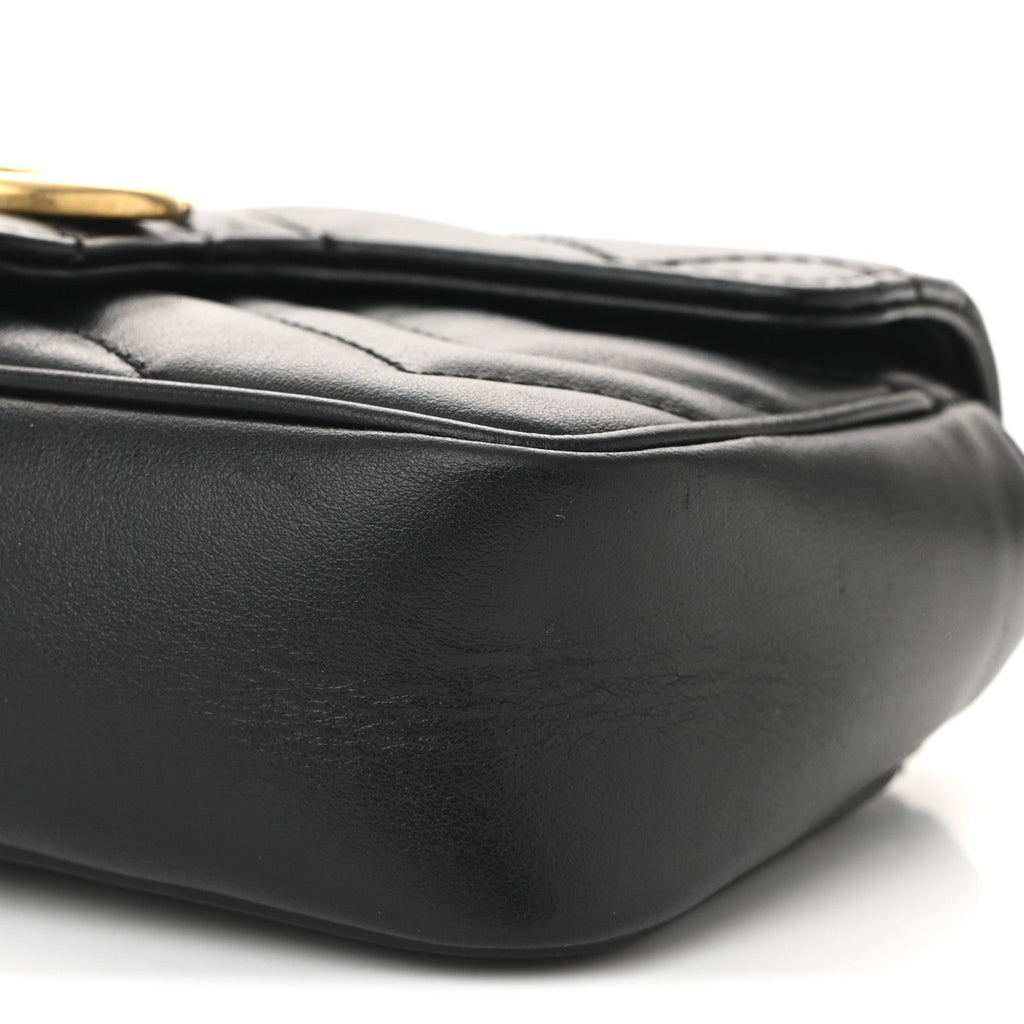 Gucci Calfskin Matelasse Super Mini GG Marmont Shoulder Bag Black