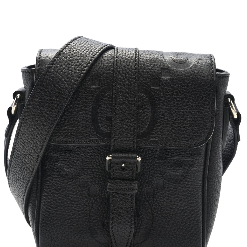 Gucci Piuma Calfskin Jumbo GG Embossed Small Messenger Bag Black