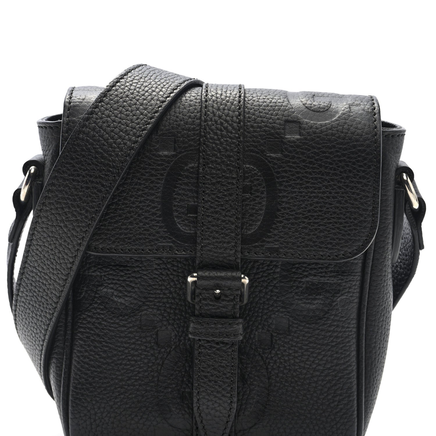 Gucci Piuma Calfskin Jumbo GG Embossed Small Messenger Bag Black