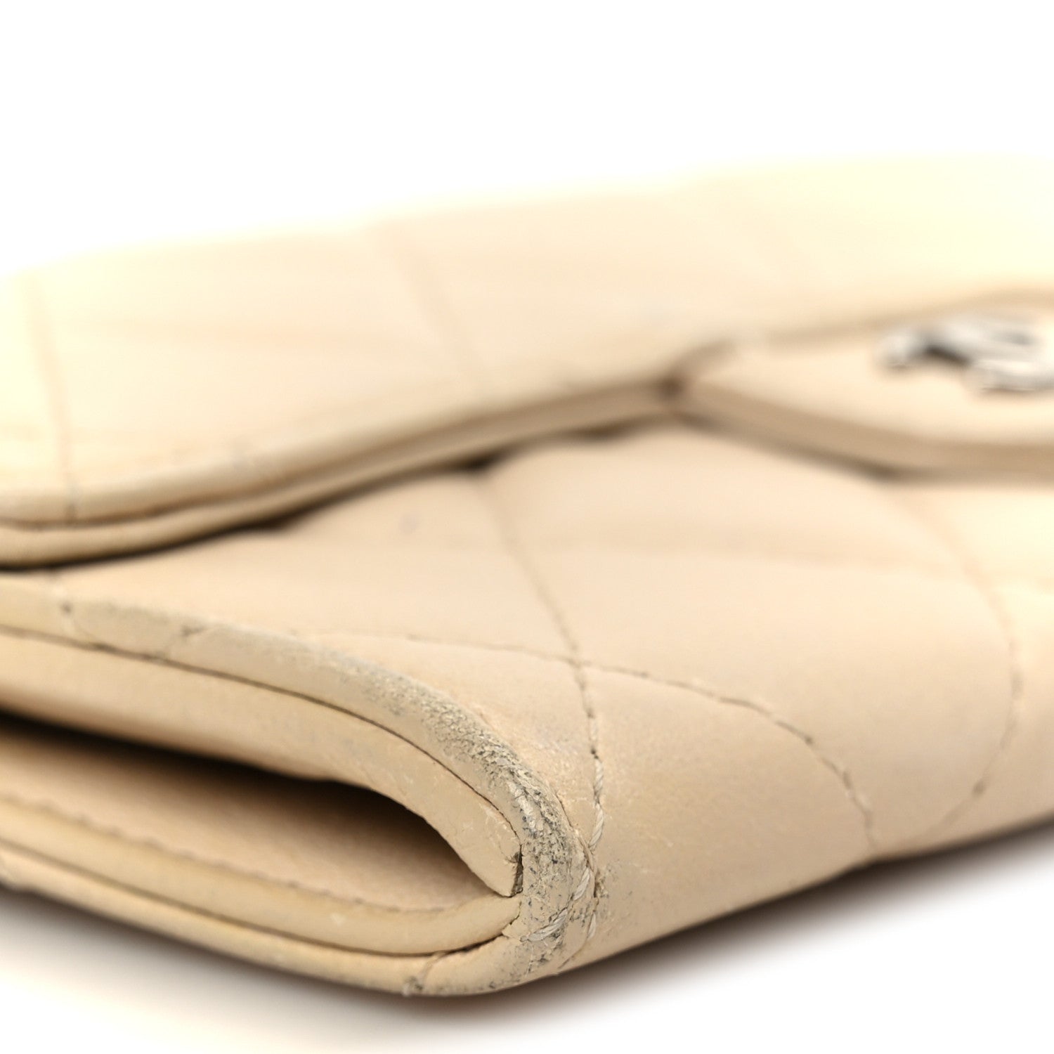 Lambskin Quilted Small Flap Wallet Light Beige
