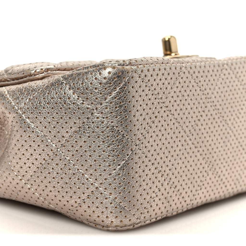 Chanel Metallic Lambskin Perforated Mini Square Flap Light Pink