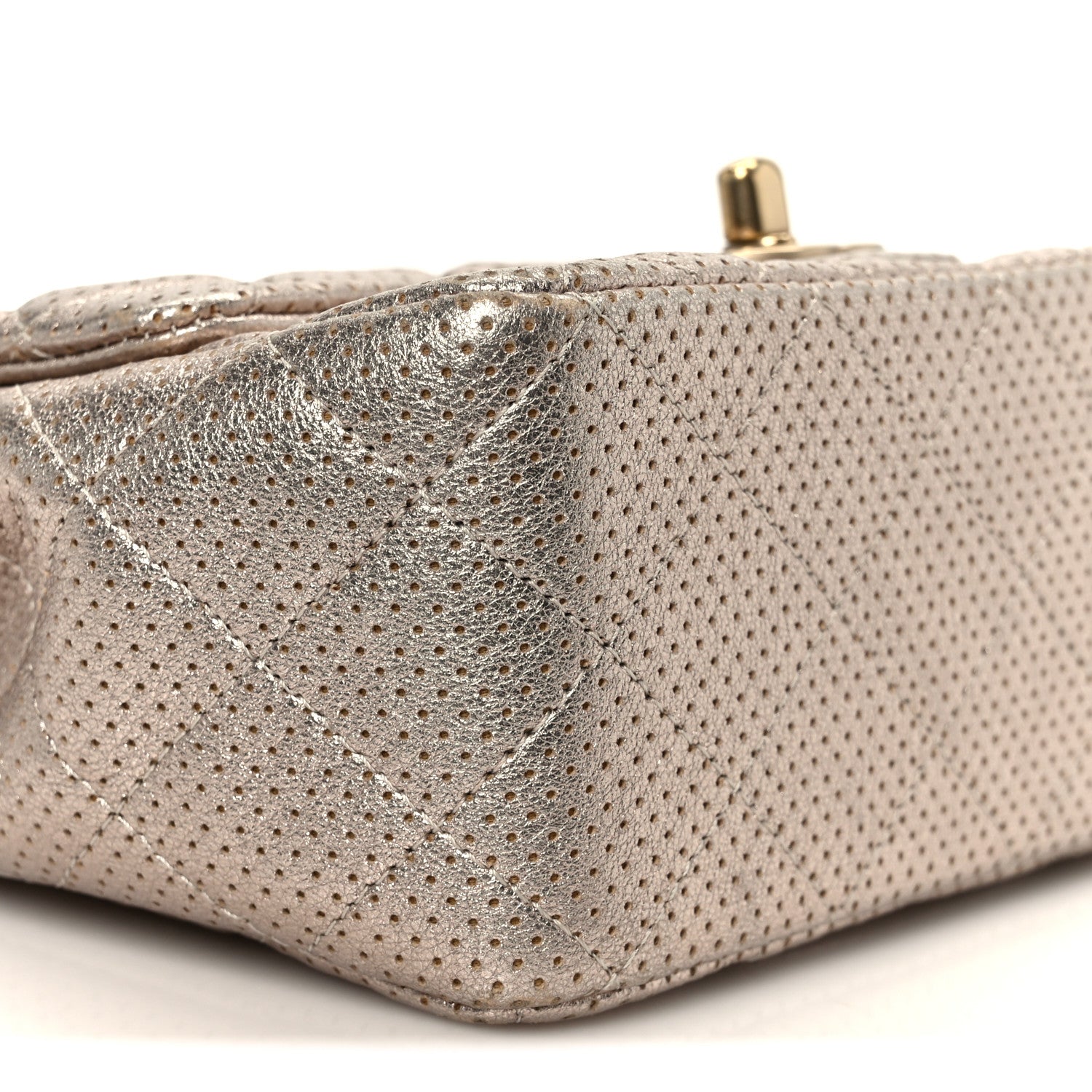 Chanel Metallic Lambskin Perforated Mini Square Flap Light Pink