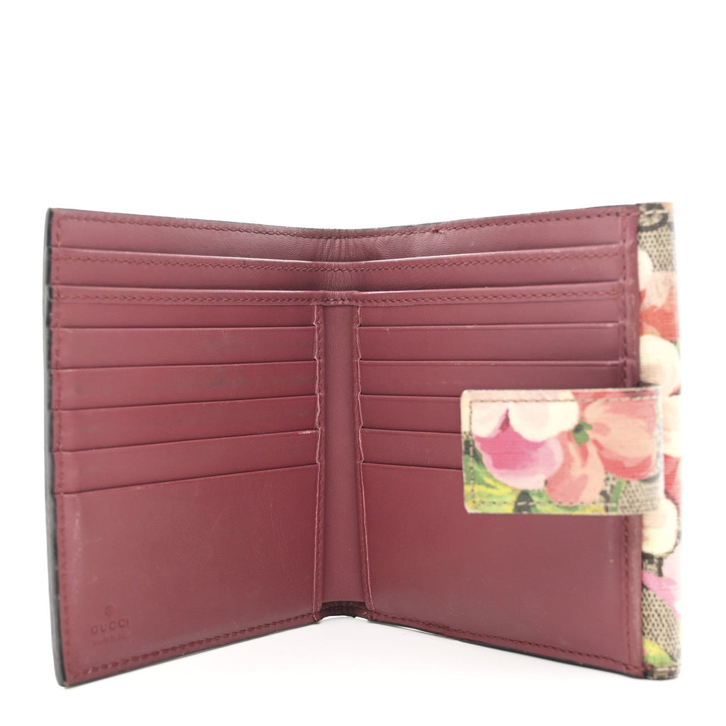 Gucci GG Supreme Monogram Blooms French Flap Wallet Beige Multicolor Dry Rose