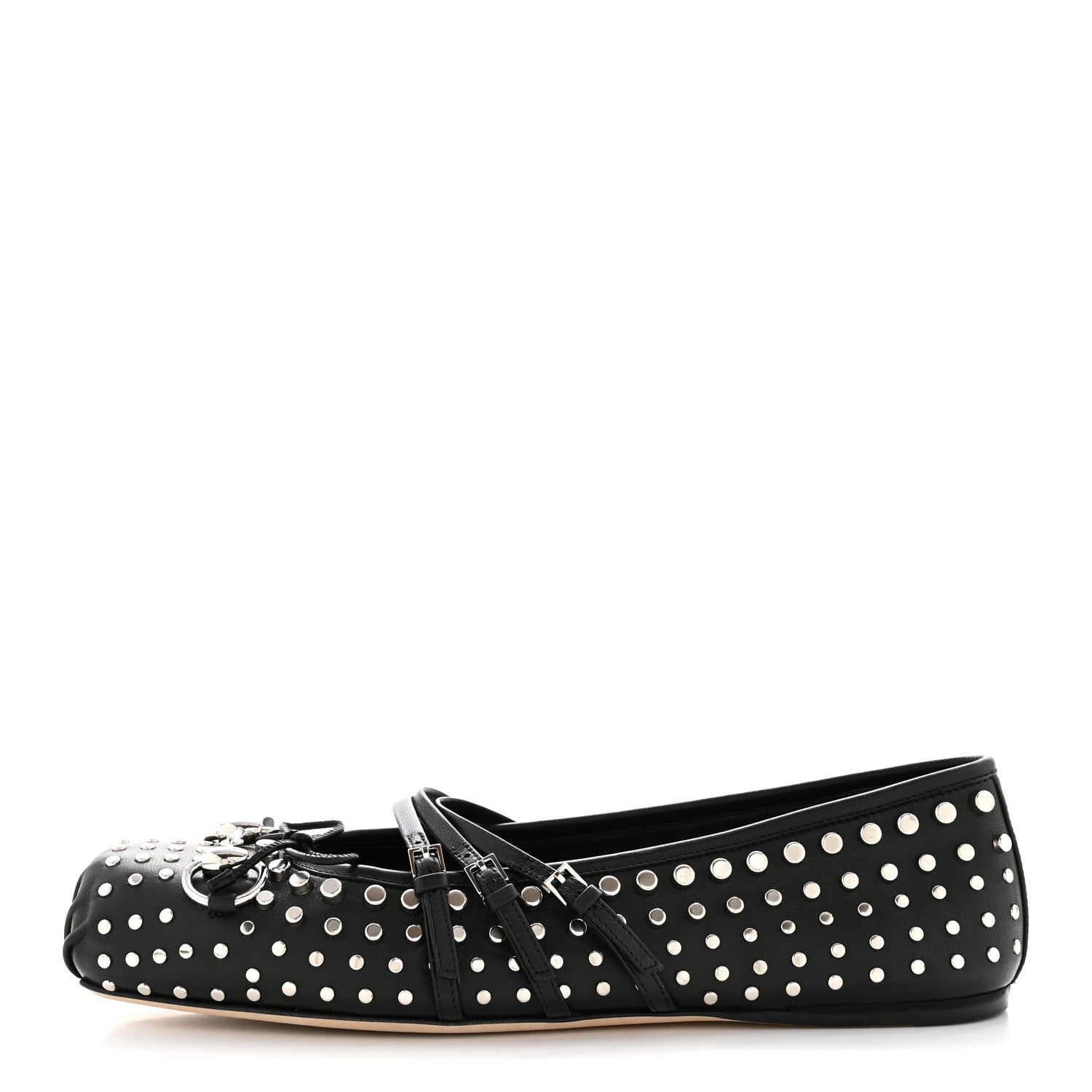 Gucci Nappa Carmaque Studded Horsebit Ballet Flats 39.5 Black
