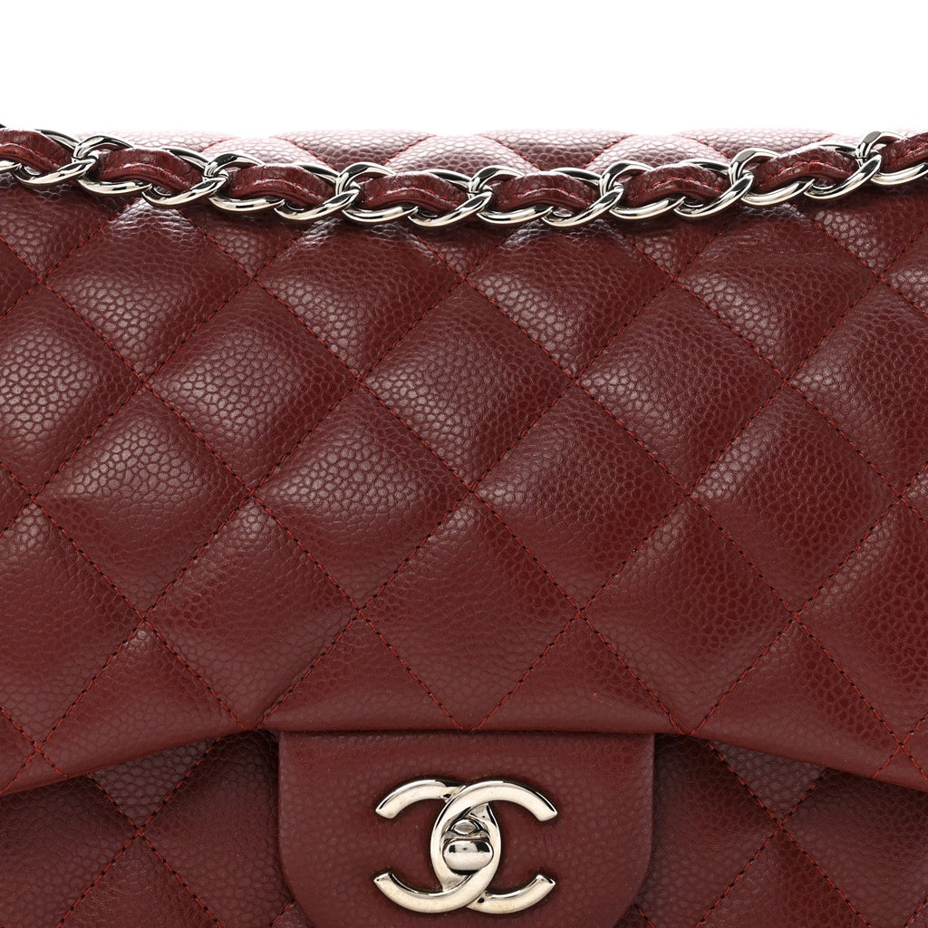 Chanel Caviar Quilted Jumbo Double Flap Dark Red