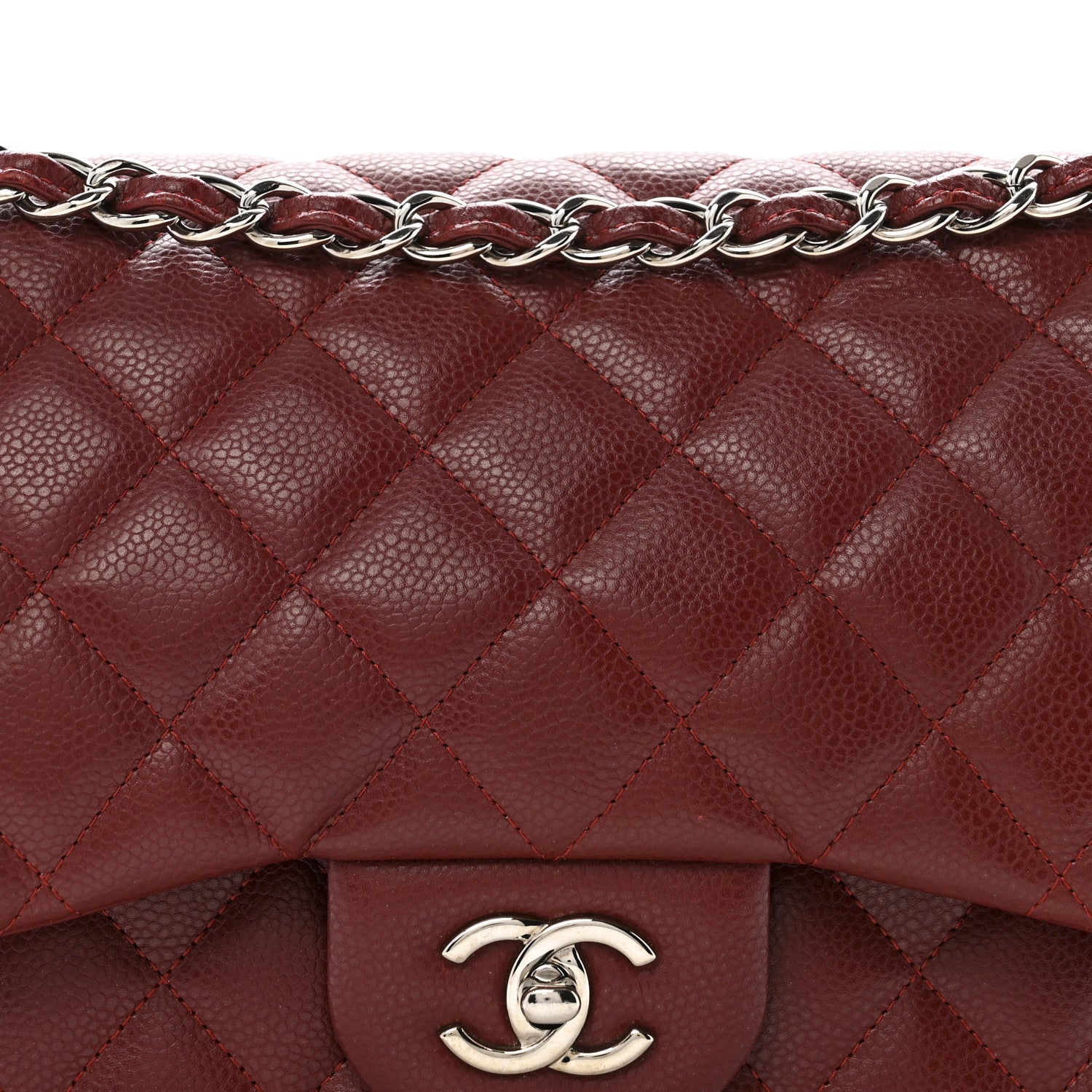 Chanel Caviar Quilted Jumbo Double Flap Dark Red