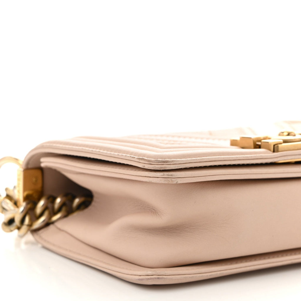 Chanel Caviar Suede Calfskin Chevron Quilted Small Boy Flap Light Pink