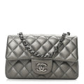 Chanel Metallic Lambskin Quilted Mini Rectangular Flap  Dark Grey