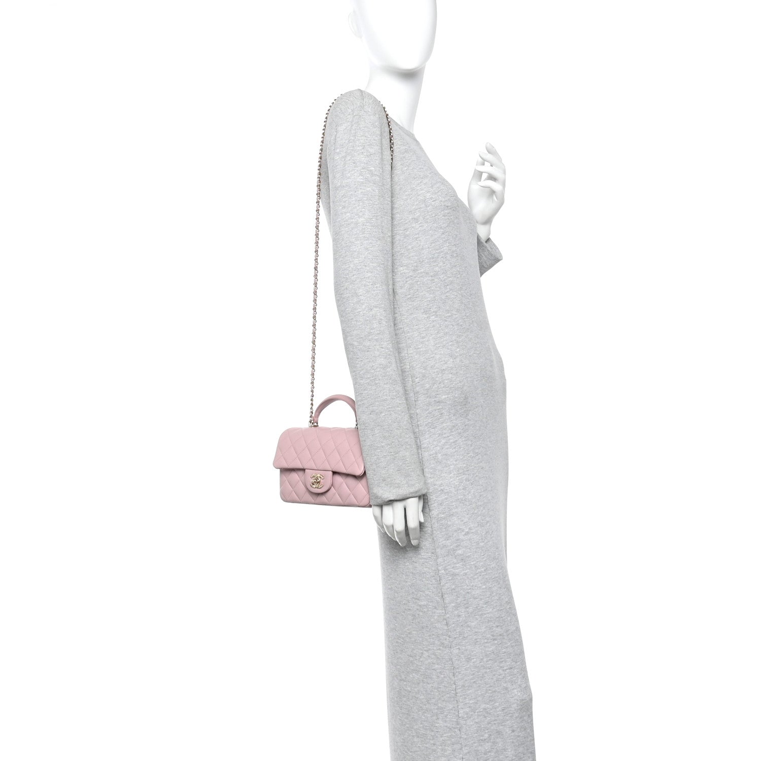 Chanel Lambskin Quilted Mini Top Handle Rectangular Flap Light Pink