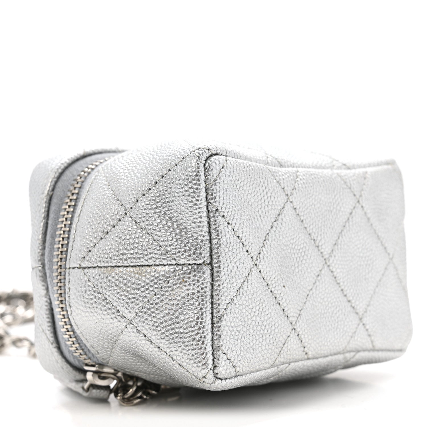 Chanel Metallic Caviar Quilted Mini Top Handle Vanity With Chain Silver