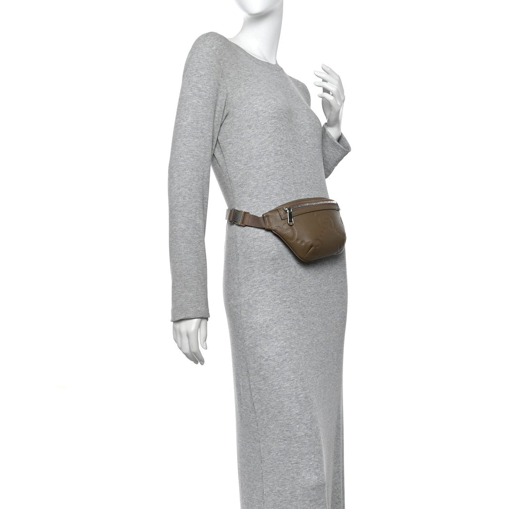 Gucci Piuma Calfskin Jumbo GG Embossed Small Belt Bag Good Taupe