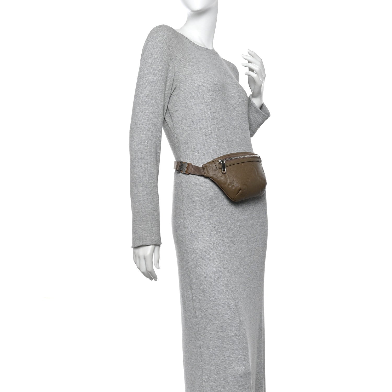 Gucci Piuma Calfskin Jumbo GG Embossed Small Belt Bag Good Taupe