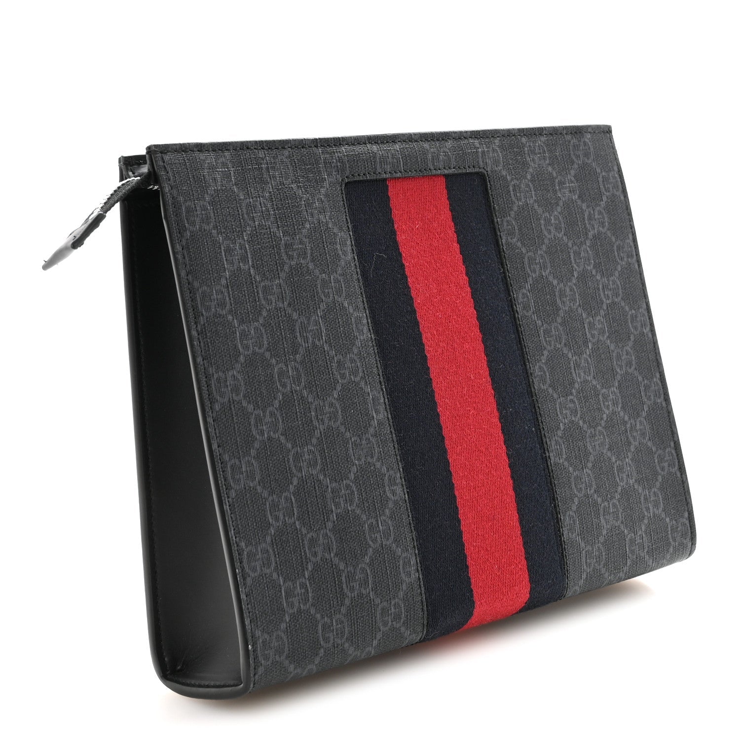 Gucci GG Supreme Monogram Selleria Calfskin Web New Web Cosmetic Case Black