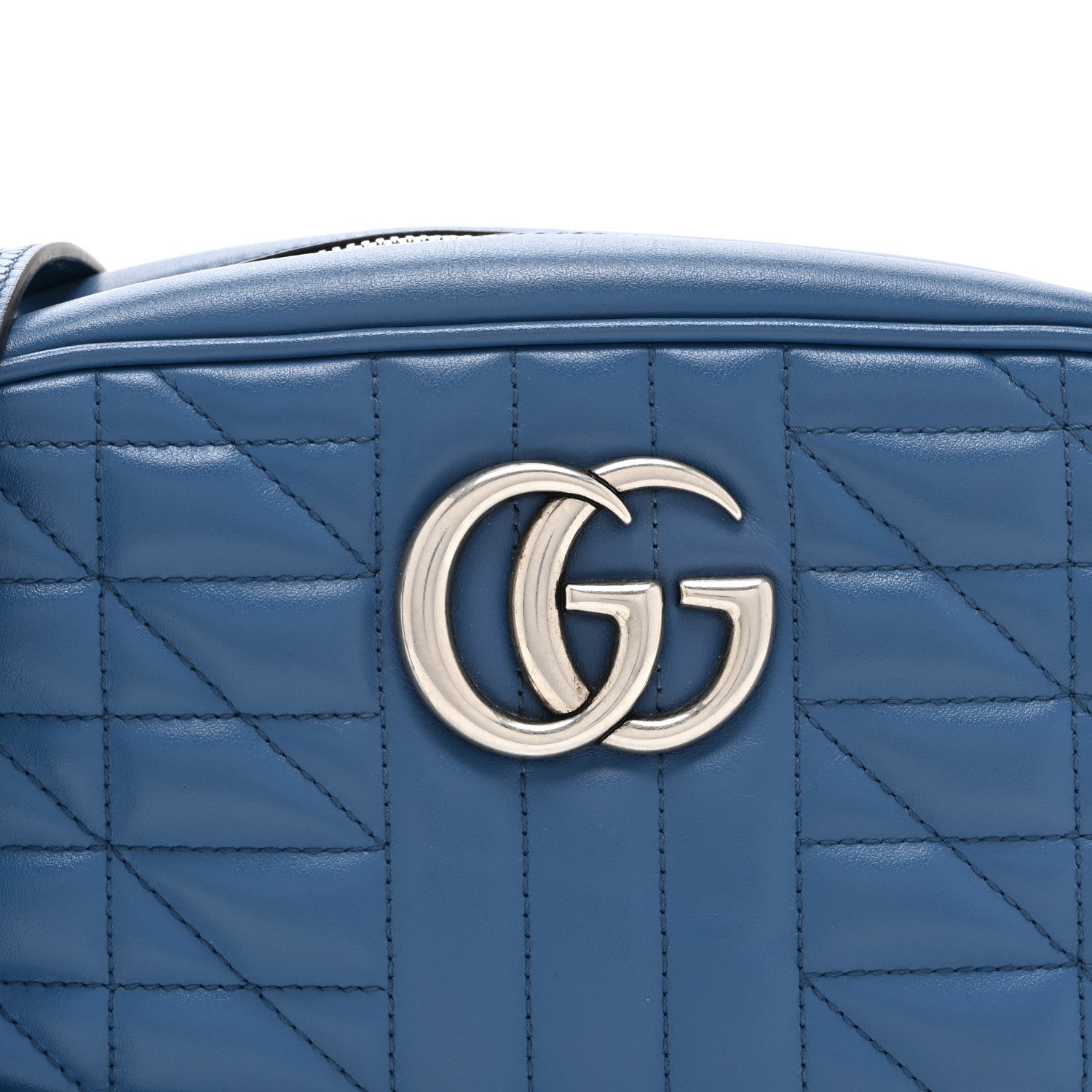 Gucci Calfskin Matelasse Aria Small GG Marmont Chain Shoulder Bag Clear Blue