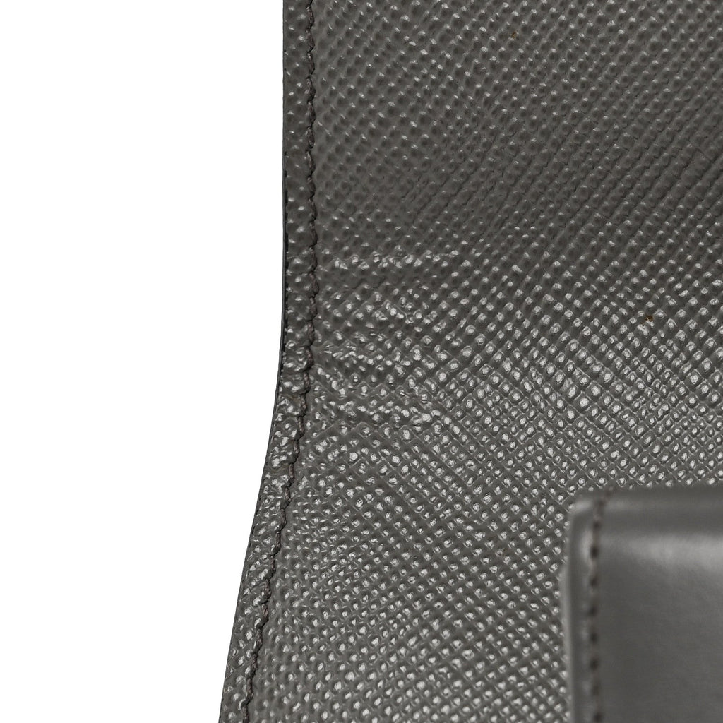 Prada Saffiano Cuir Calfskin Medium Monochrome Top Handle Tote Ardesia
