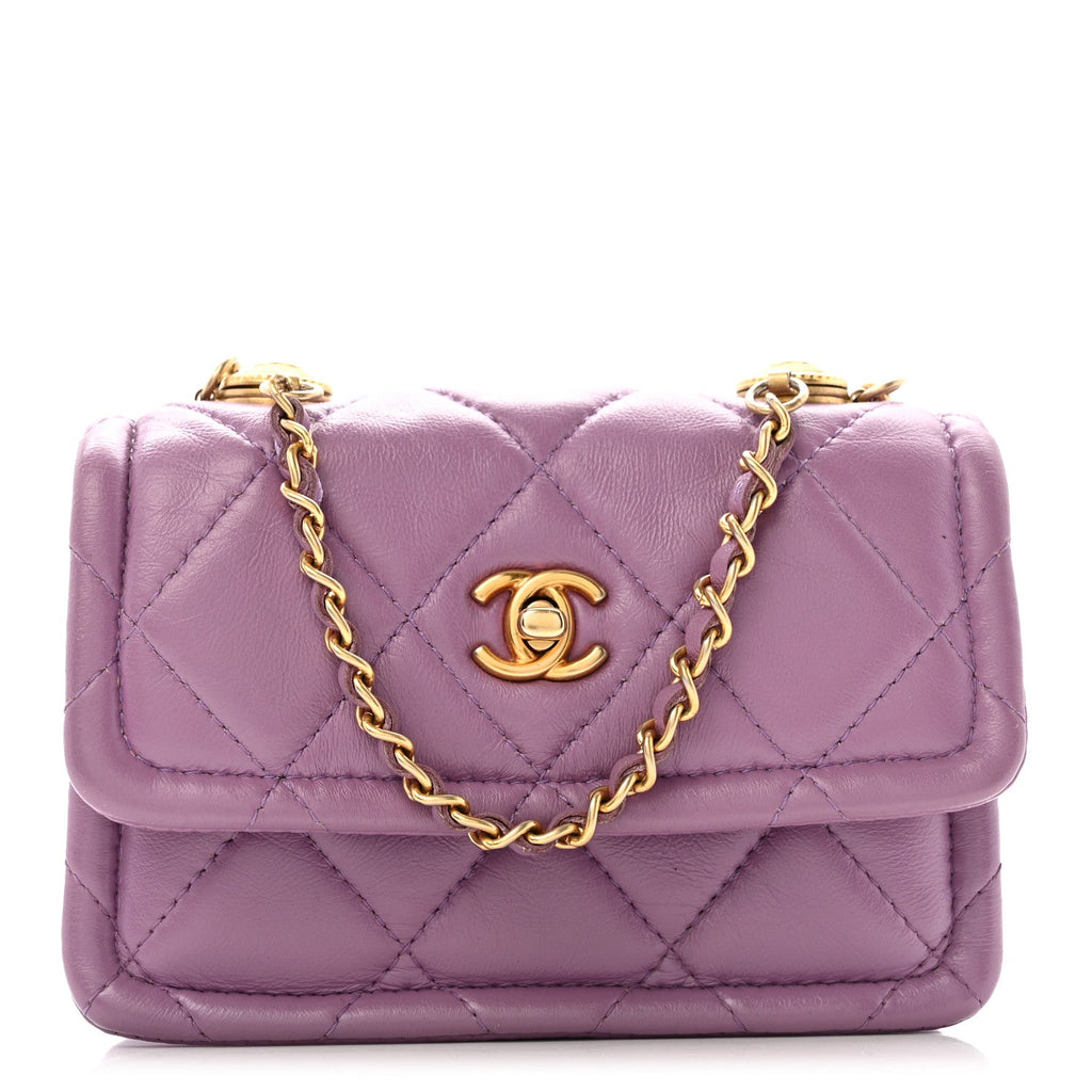 Chanel Shiny Lambskin Quilted Extra Mini Flap Purple