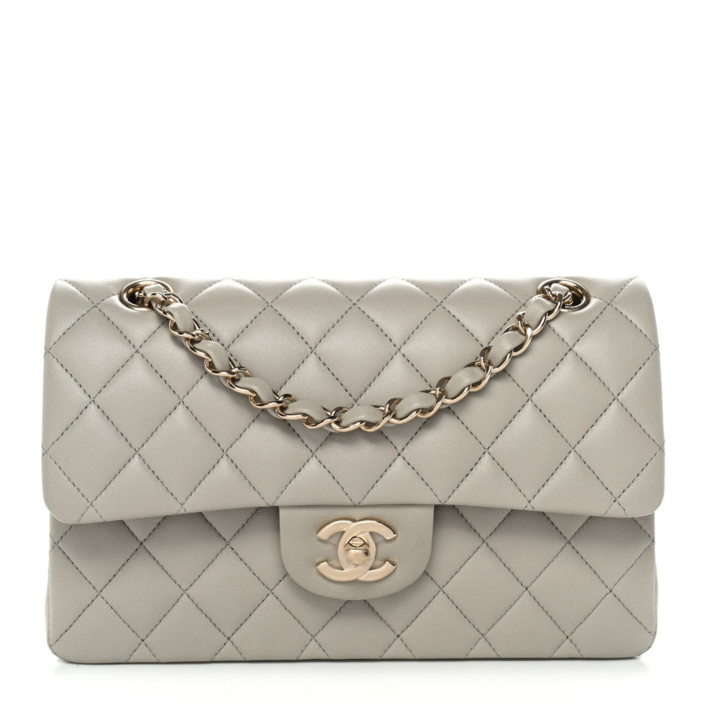 Chanel Lambskin Quilted Small Double Flap Grey