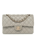 Chanel Lambskin Quilted Small Double Flap Grey