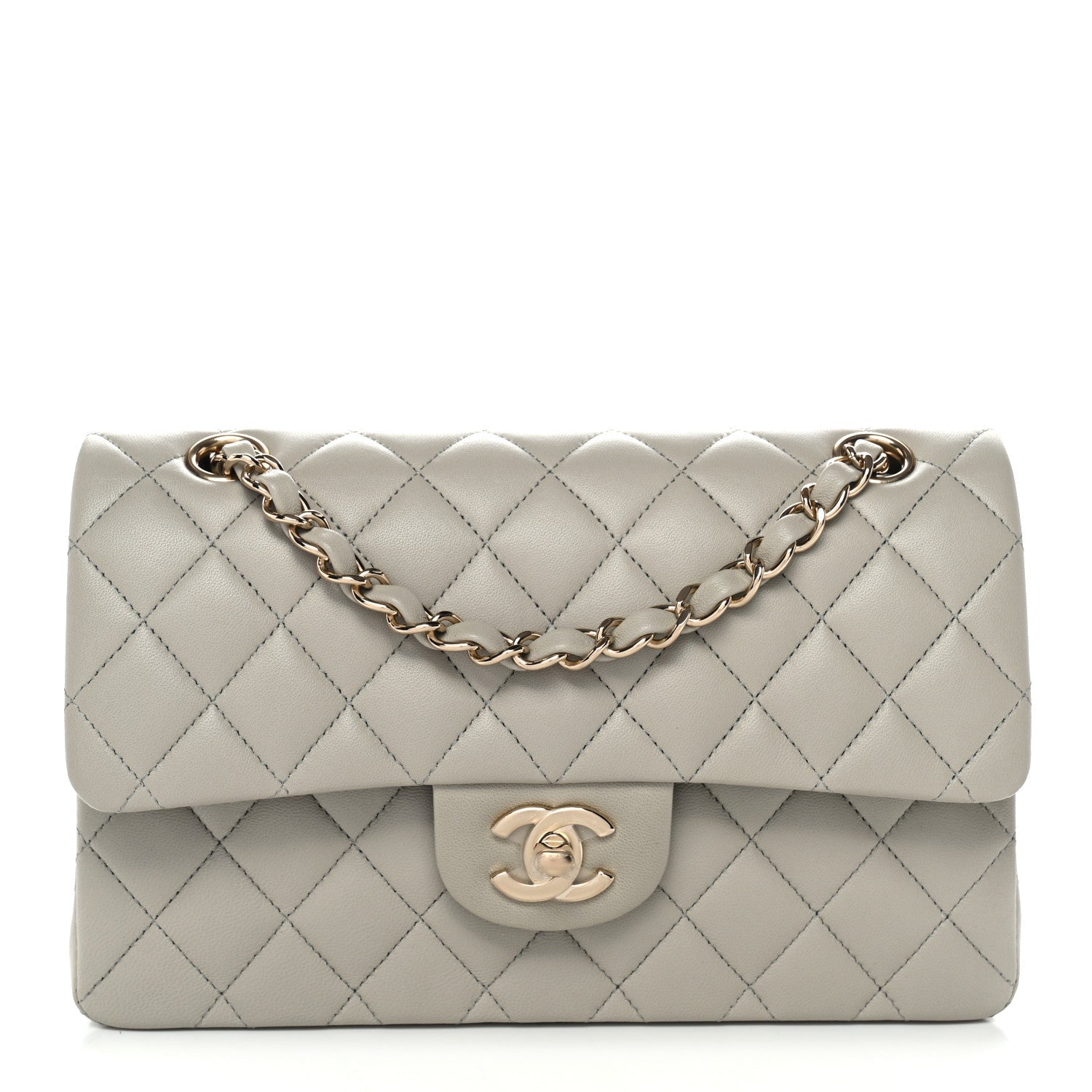 Chanel Lambskin Quilted Small Double Flap Grey