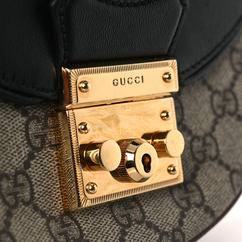 Gucci GG Supreme Monogram Calfskin Small Padlock Messenger Shoulder Bag Beige Black Cuir