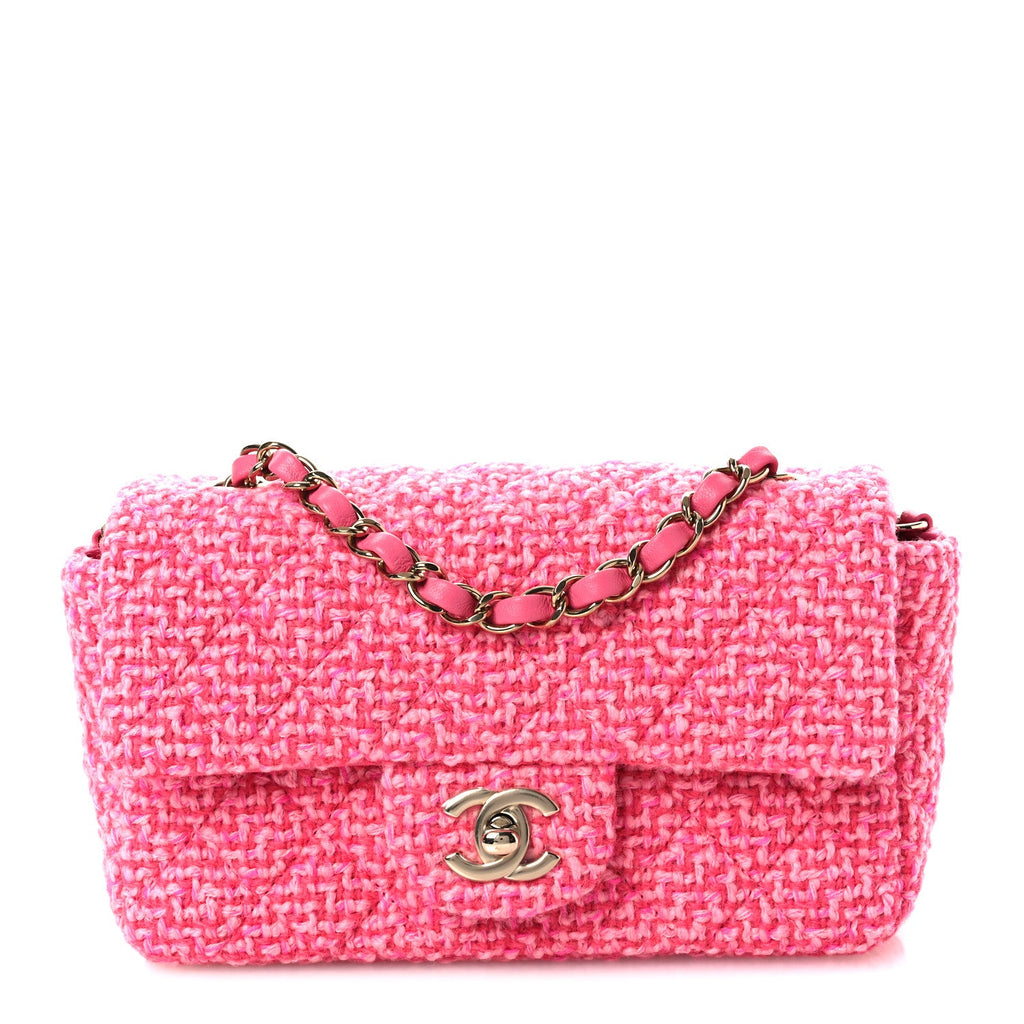 Chanel Wool Tweed Quilted Mini Rectangular Flap Dark Pink Fuchsia