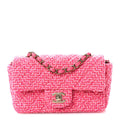 Chanel Wool Tweed Quilted Mini Rectangular Flap Dark Pink Fuchsia