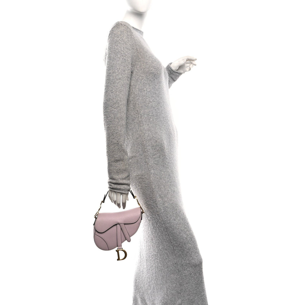 Christian Dior Grained Calfskin Mini Saddle Bag Light Pink