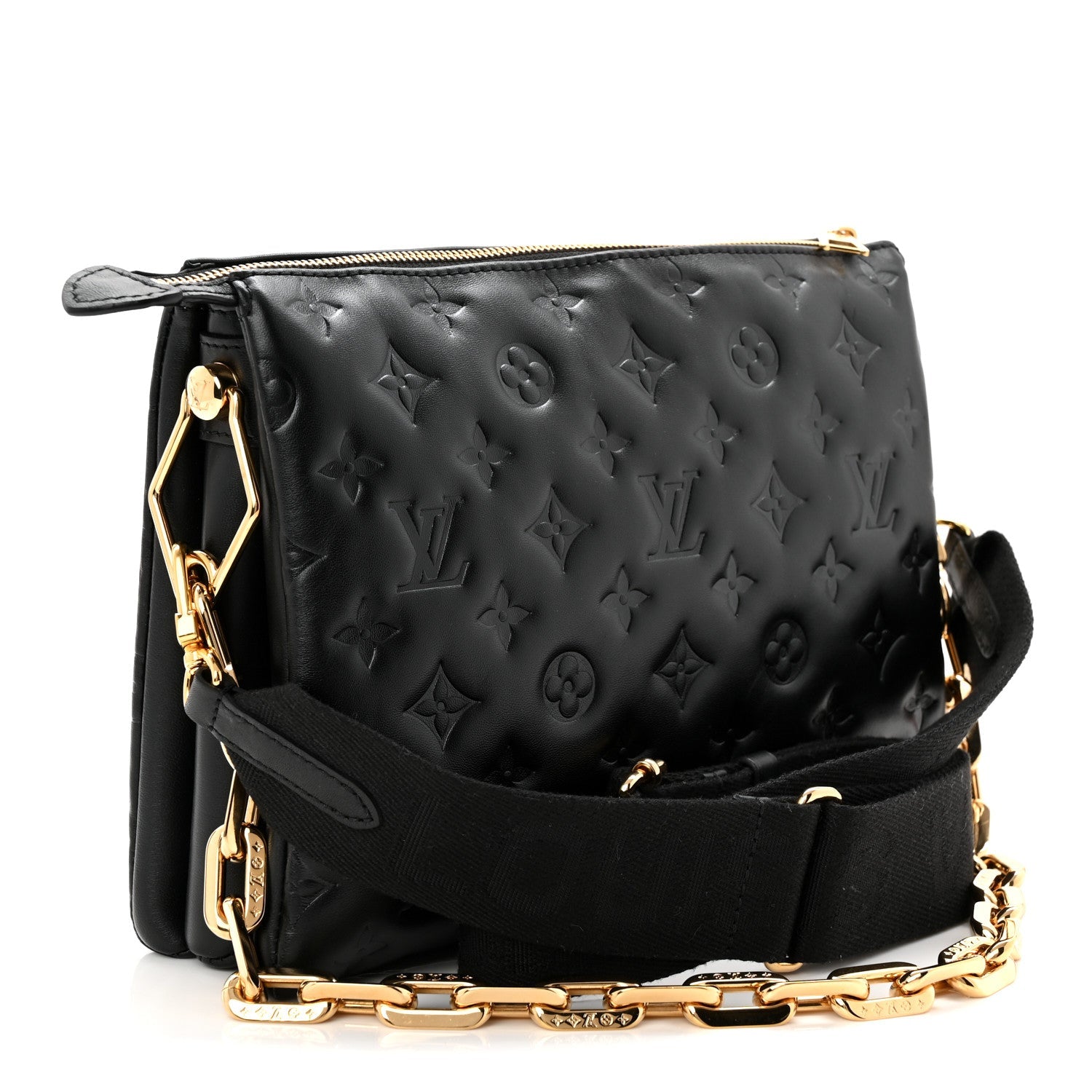 Louis Vuitton Lambskin Embossed Monogram Coussin PM Black