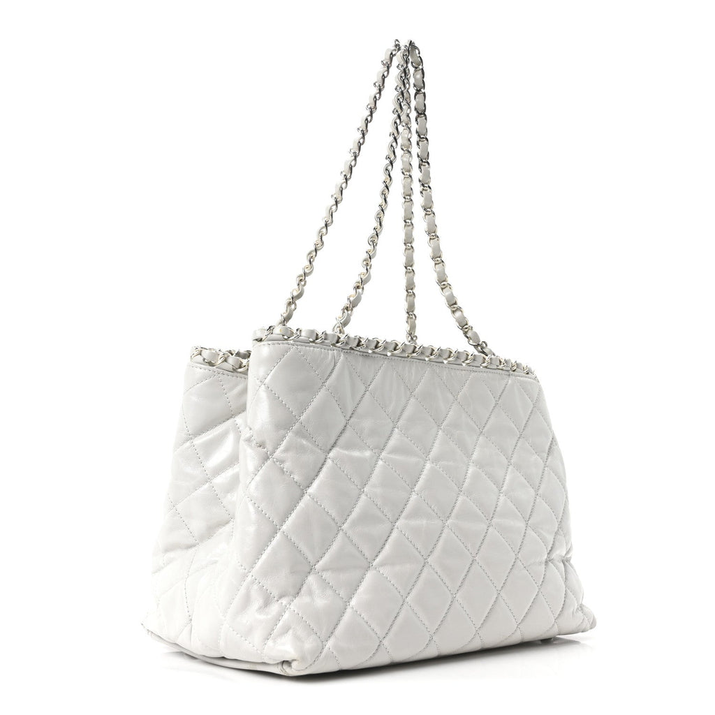 Chanel Glazed Calfskin Quilted Small Chain Me Tote Dark White