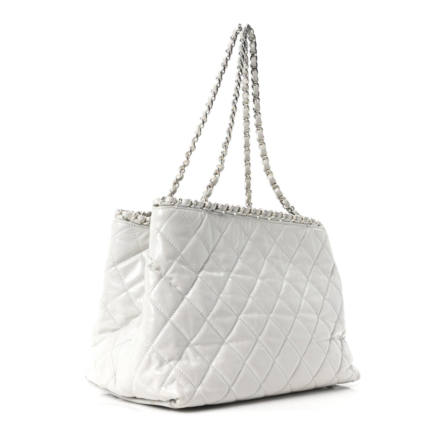 Chanel Glazed Calfskin Quilted Small Chain Me Tote Dark White