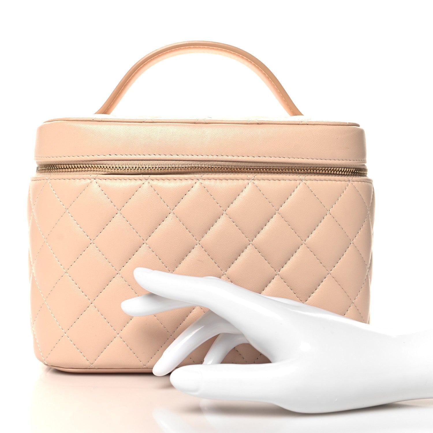 Lambskin Quilted Large Vanity Pouch Beige Clair